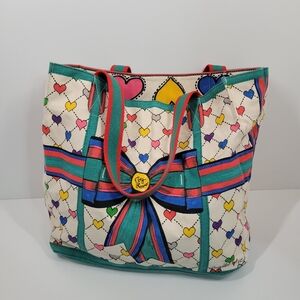 Brighton Love & Joy Hearts Lu Lu The Elf Message Large Canvas Tote Bag